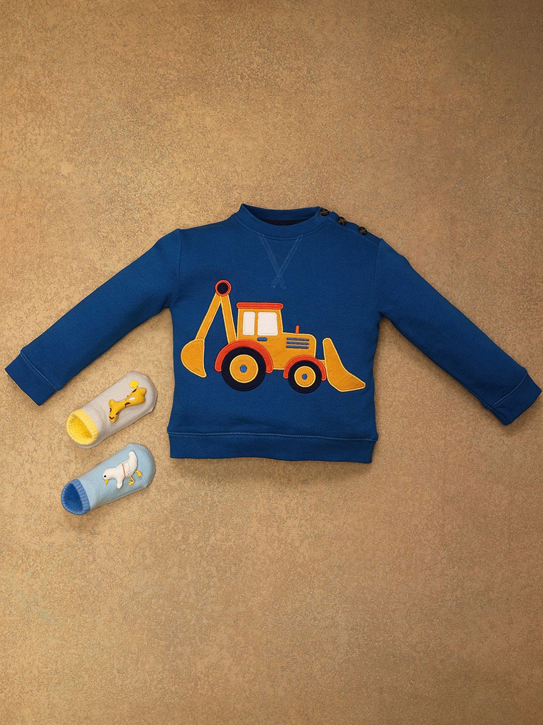 

One Friday Boys Graphic Printed Round Neck Cotton Pullover Ribbed Sweatshirt, Blue