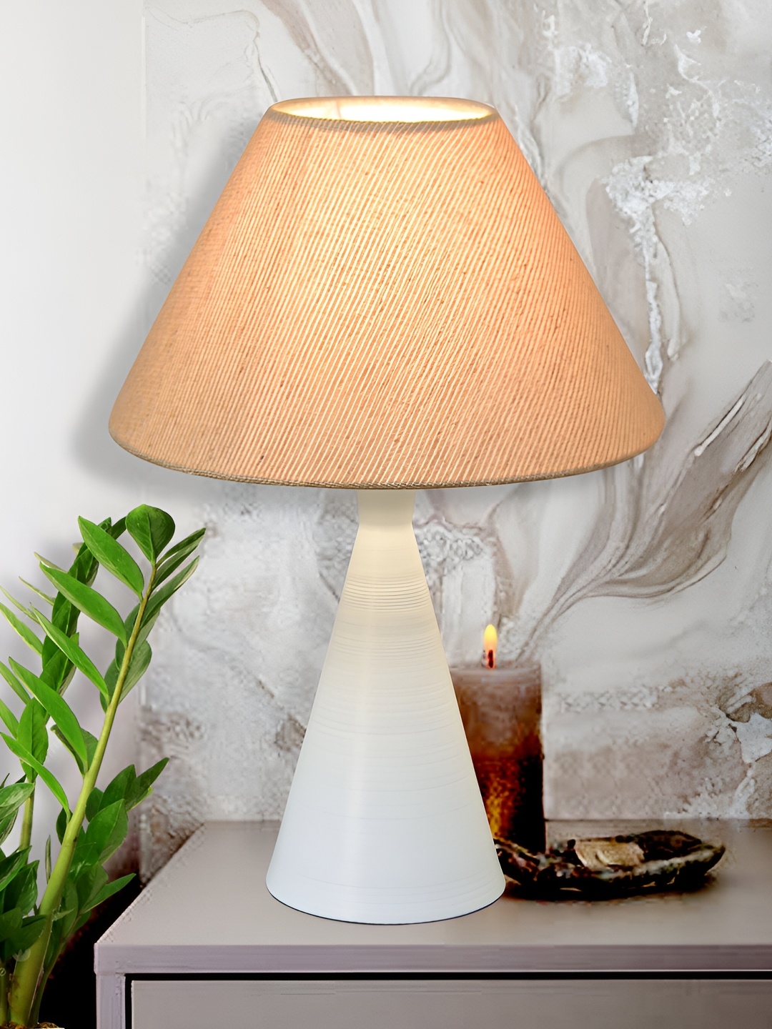 

Homesake Off White & White Metal Contemporary Frustum Shaped Table Lamp