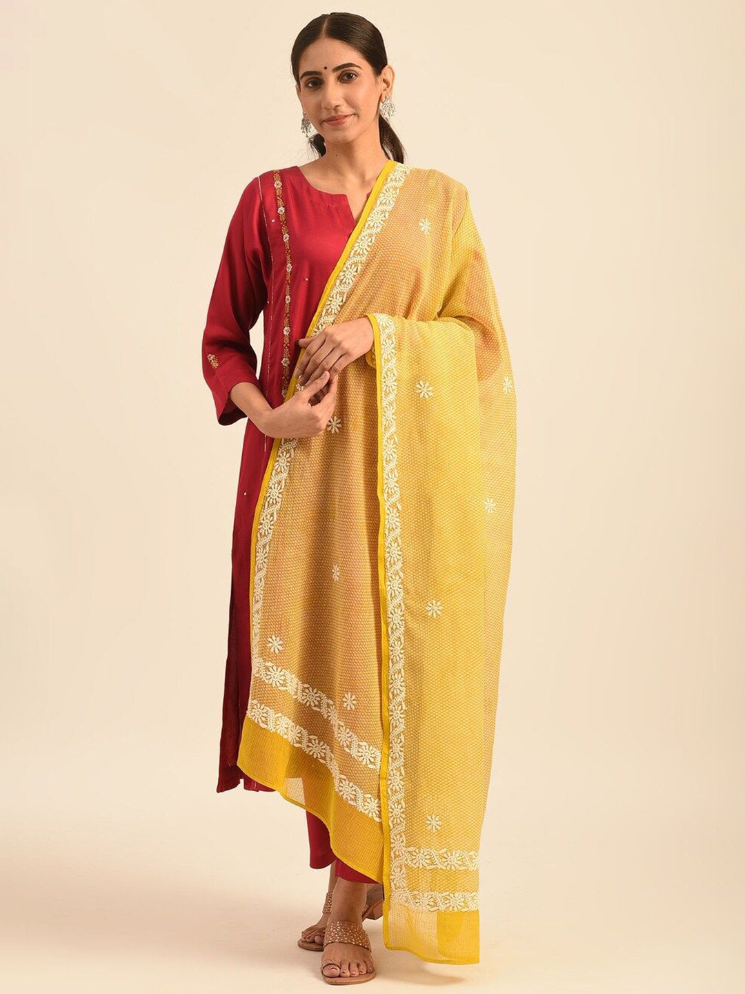 

JAYPORE Embroidered Dupatta, Yellow