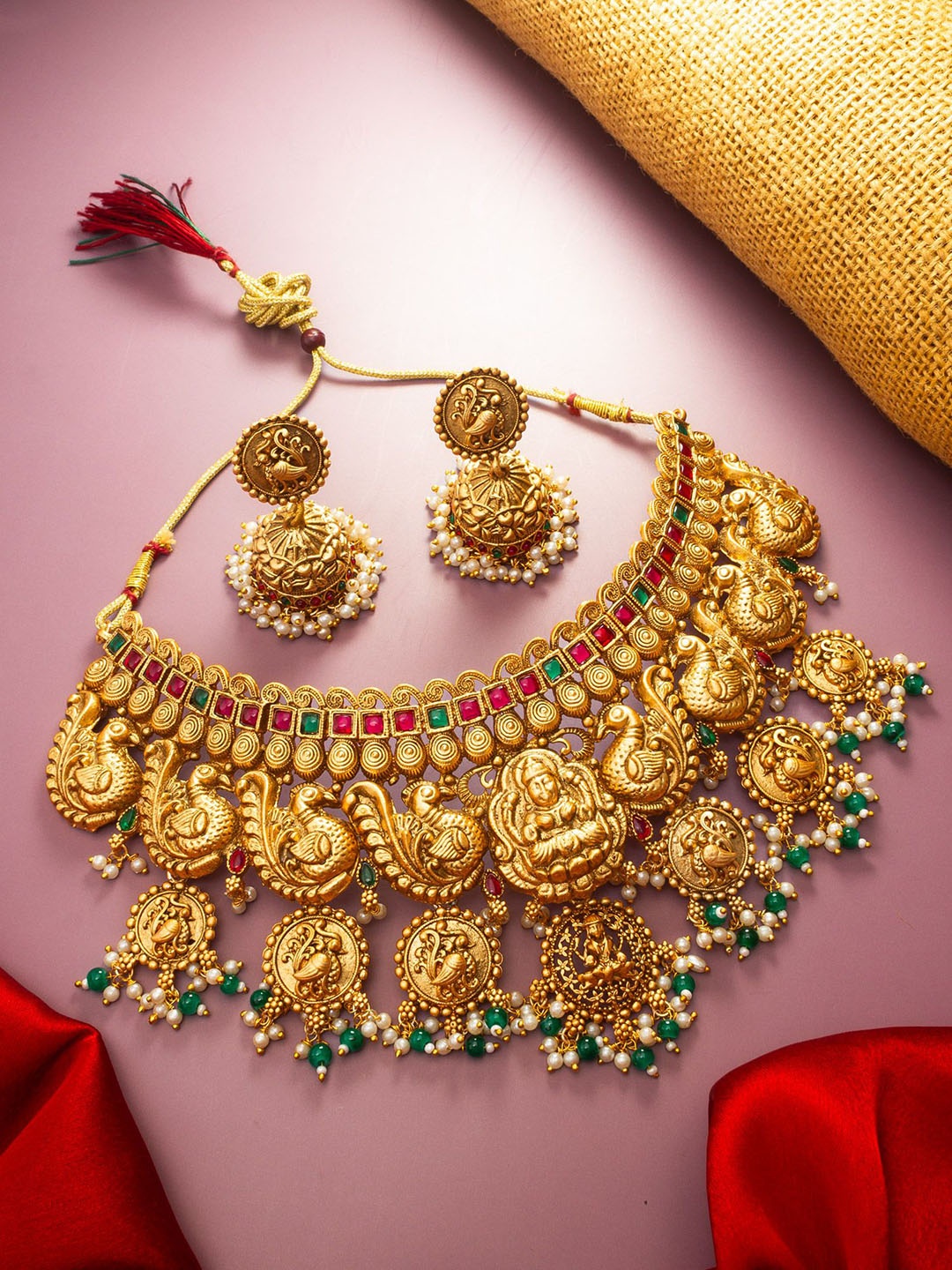 

aadita Gold Plated Stones Studded & Beads Jewellery Set