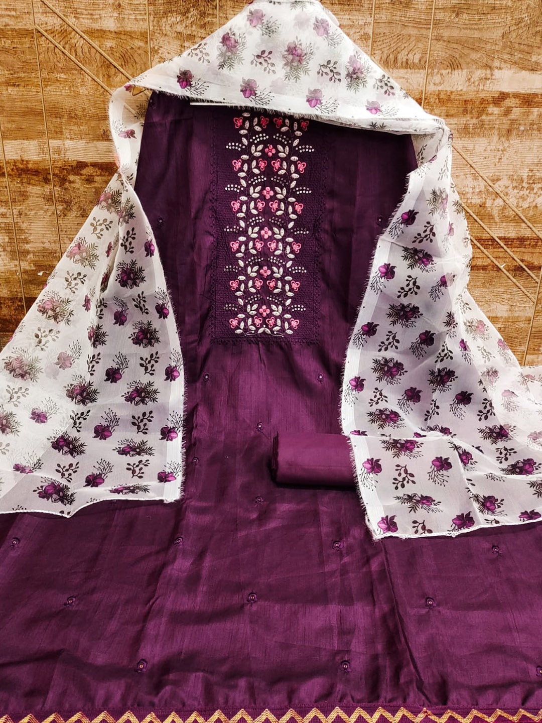 

LeeliPeeri Designer Embroidered Unstitched Dress Material, Purple