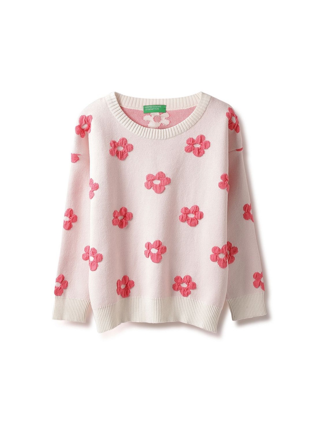 

United Colors of Benetton Girls Floral Printed Pullover Pure Cotton Sweaters, White