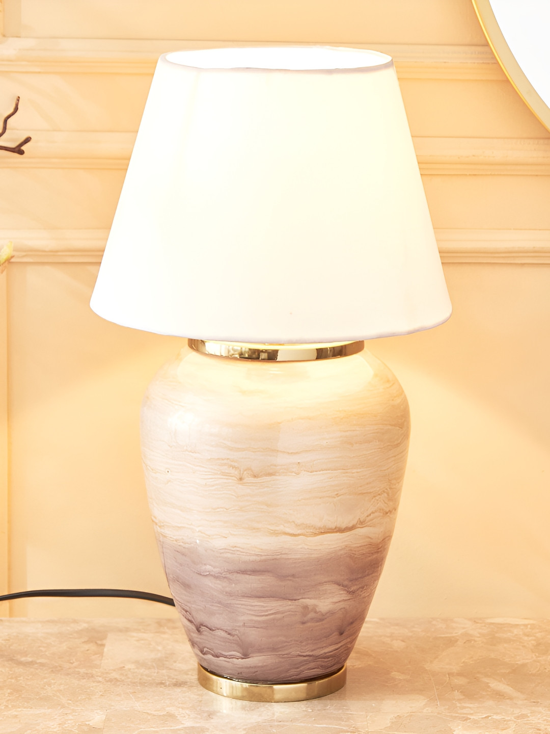 

Home Centre Eternity Viva Brown and Beige Glass Frusturical Shaped Table Lamp
