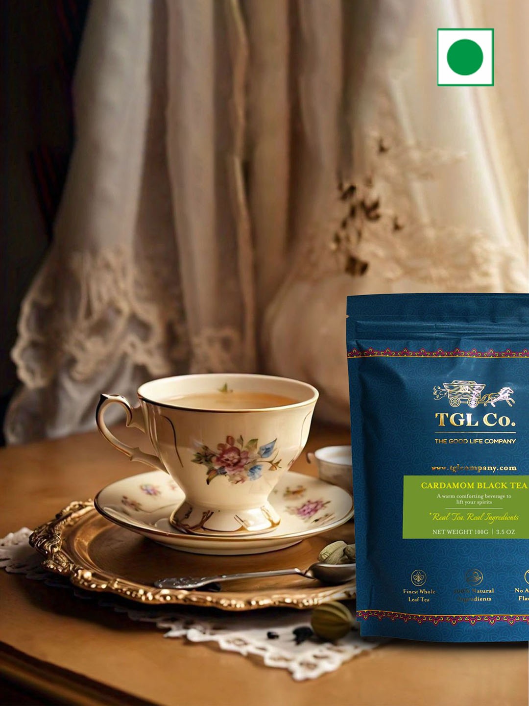 

TGL Co. Cardamom Tea Pouch-100 G, Lime green