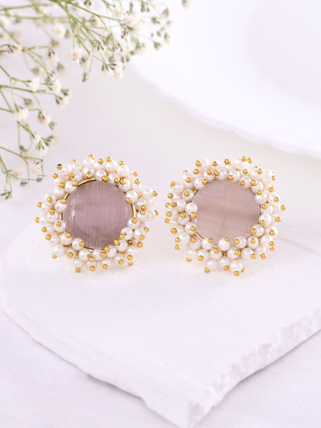 

DASTOOR Gold Plated Artificial Stones & Beads Studded Circular Studs