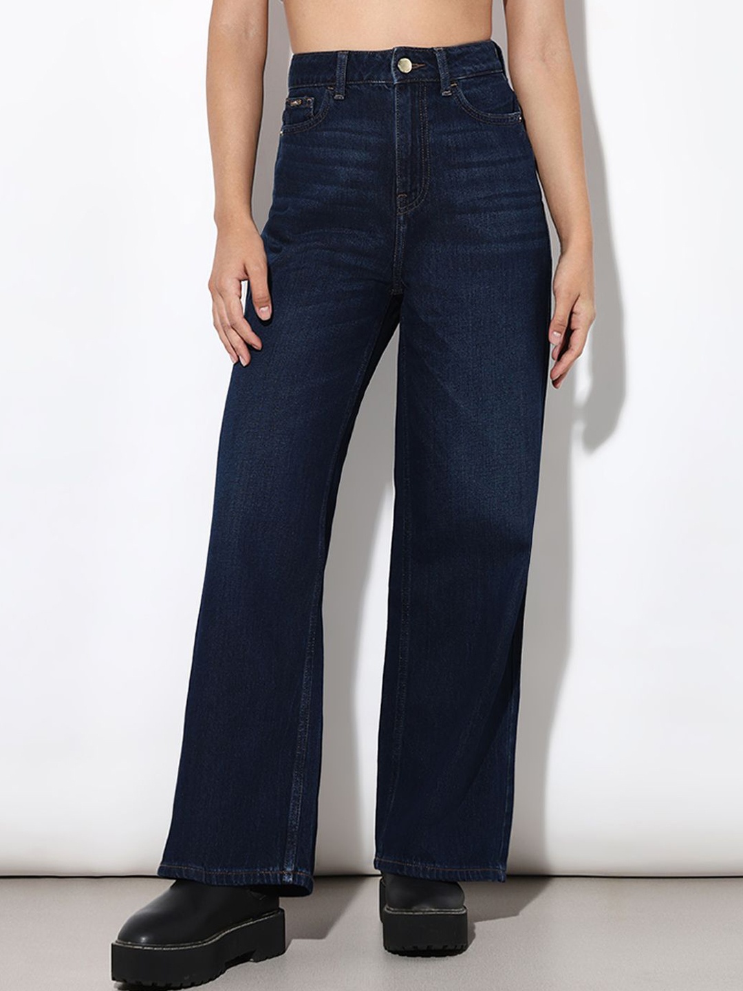 

ONLY Women Cotton Flared High-Rise Light Fade Jeans, Blue