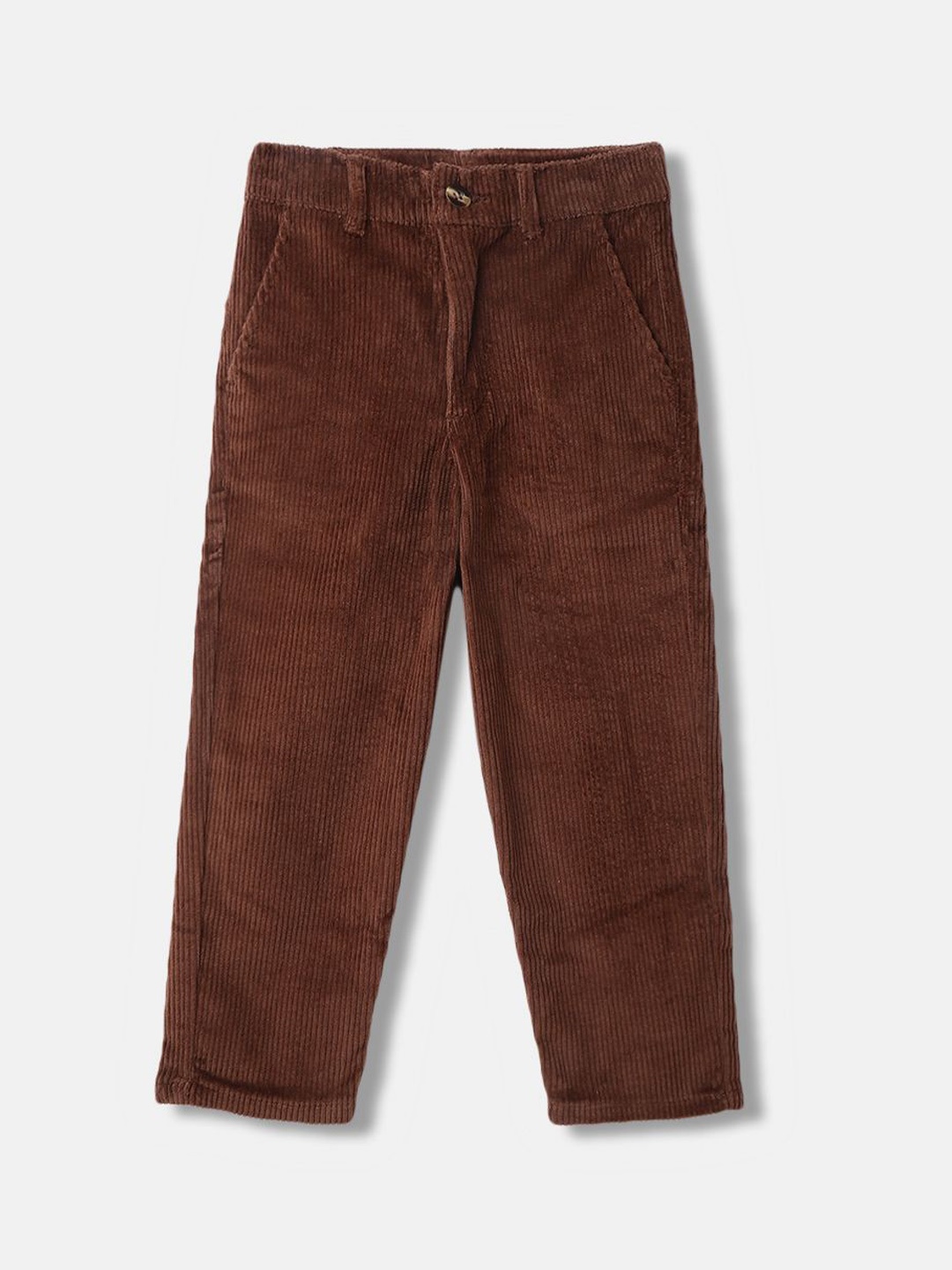

Blue Giraffe Boys Solid Cotton Slim Fit Trousers, Brown
