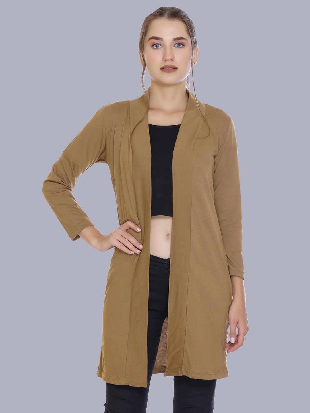 

PLUSH PUSH THE FASHION V-Neck Longline Shrug, Brown