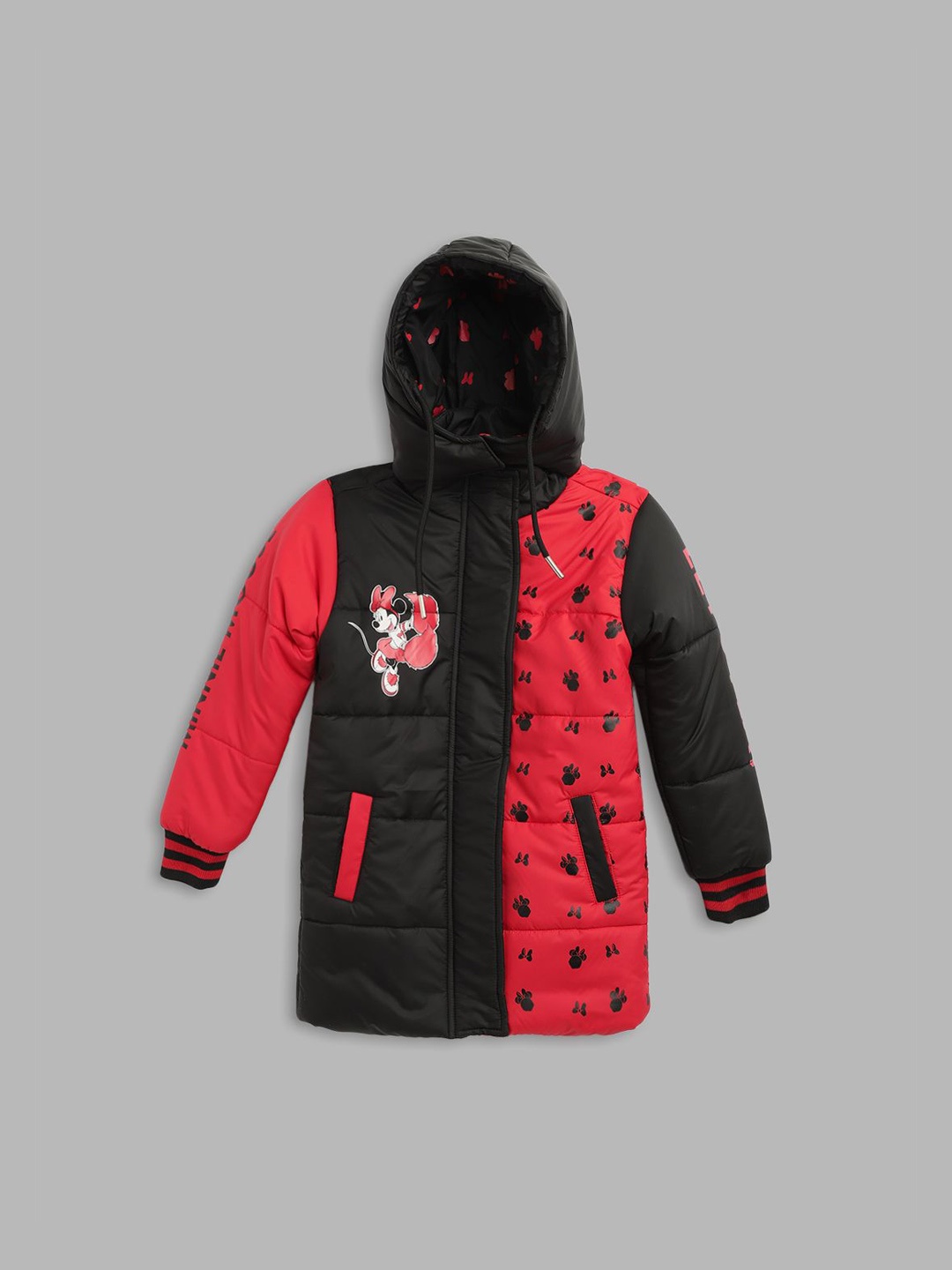 

Blue Giraffe Girls Colourblocked Puffer Jacket with Patchwork, Red