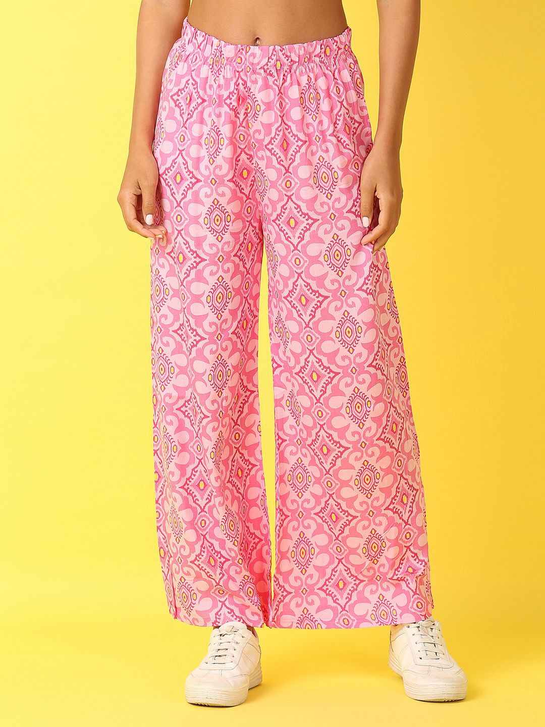 

V-Mart Women Floral Printed Knitted Ethnic Palazzos, Pink