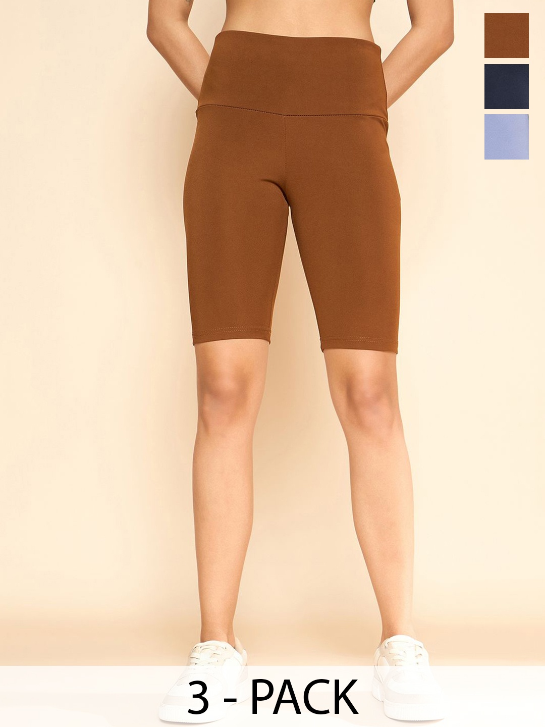 

COLOR CAPITAL Pack Of 3 High-Rise Flared Women Gym Tights, Brown