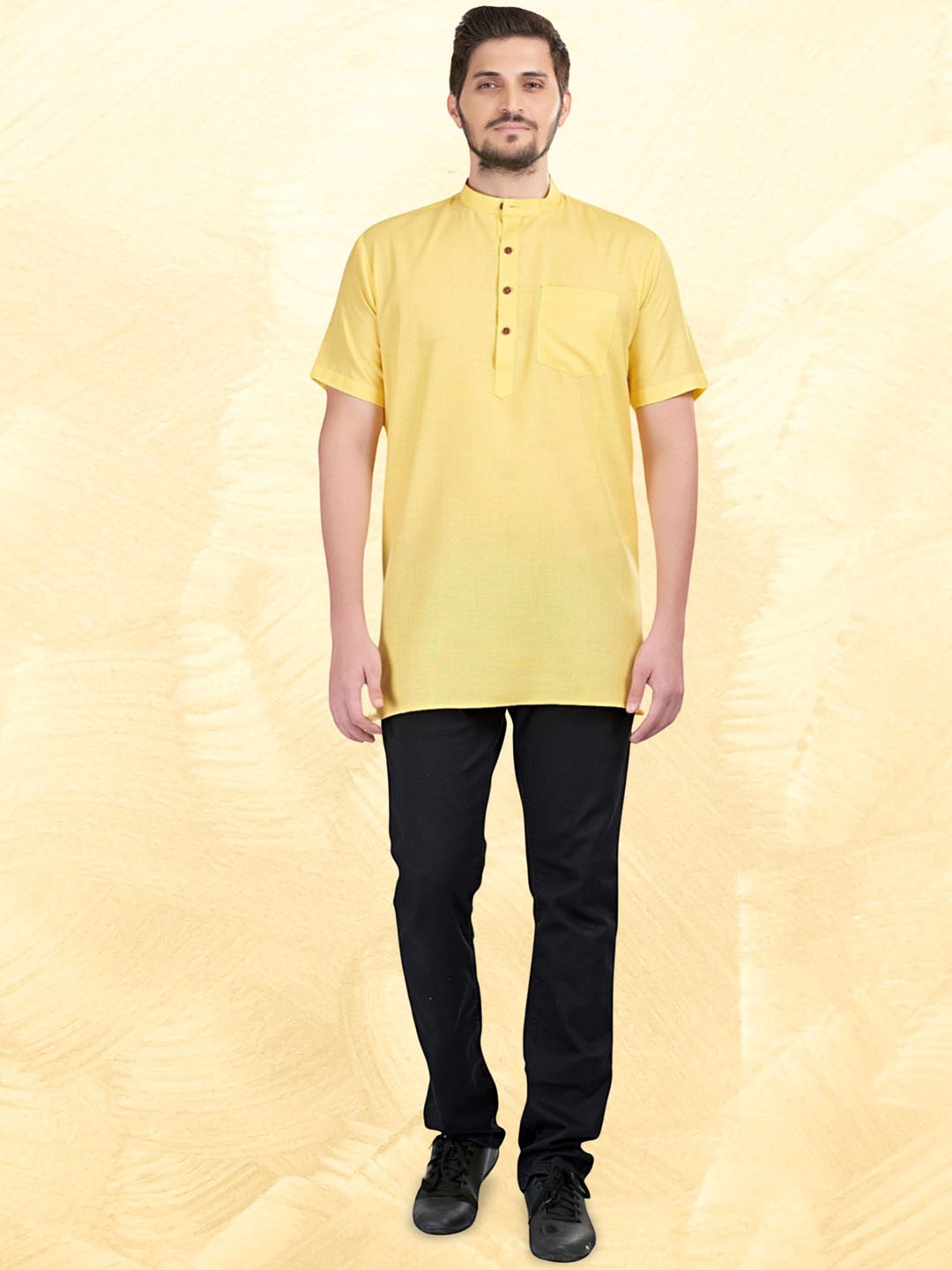 

ENCINO Mandarin Collar Straight Short Kurta, Yellow