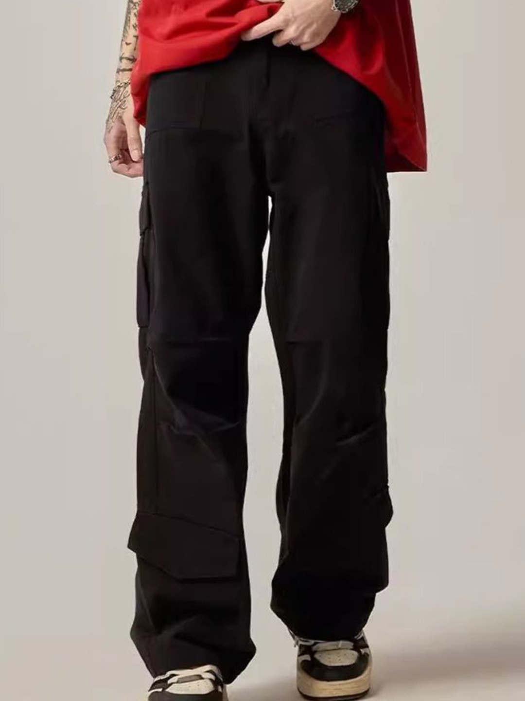 

StyleCast Men Solid Loose Fit Cargos Trousers, Black