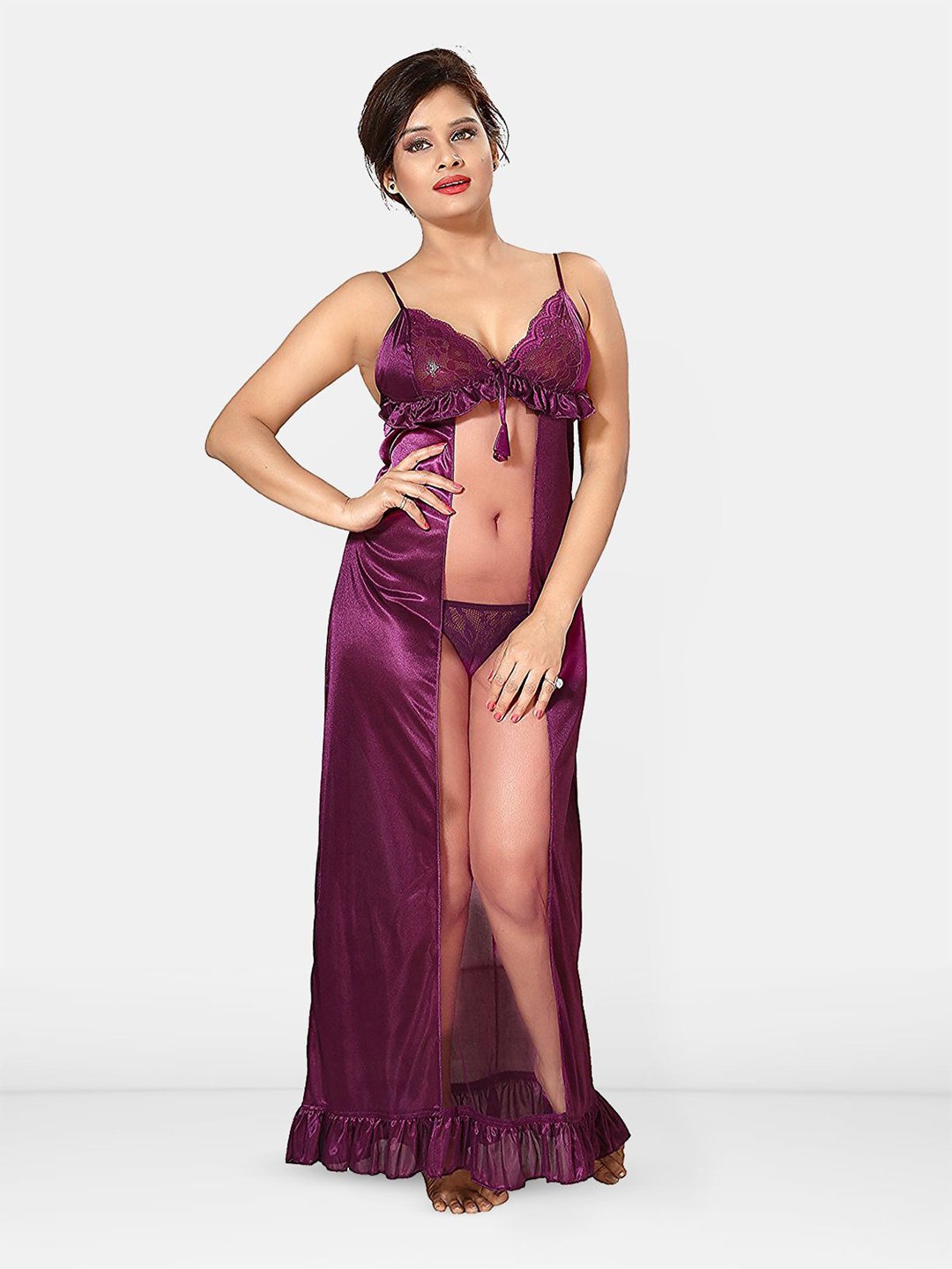 

Be You Women Solid Maxi Nightdress, Purple