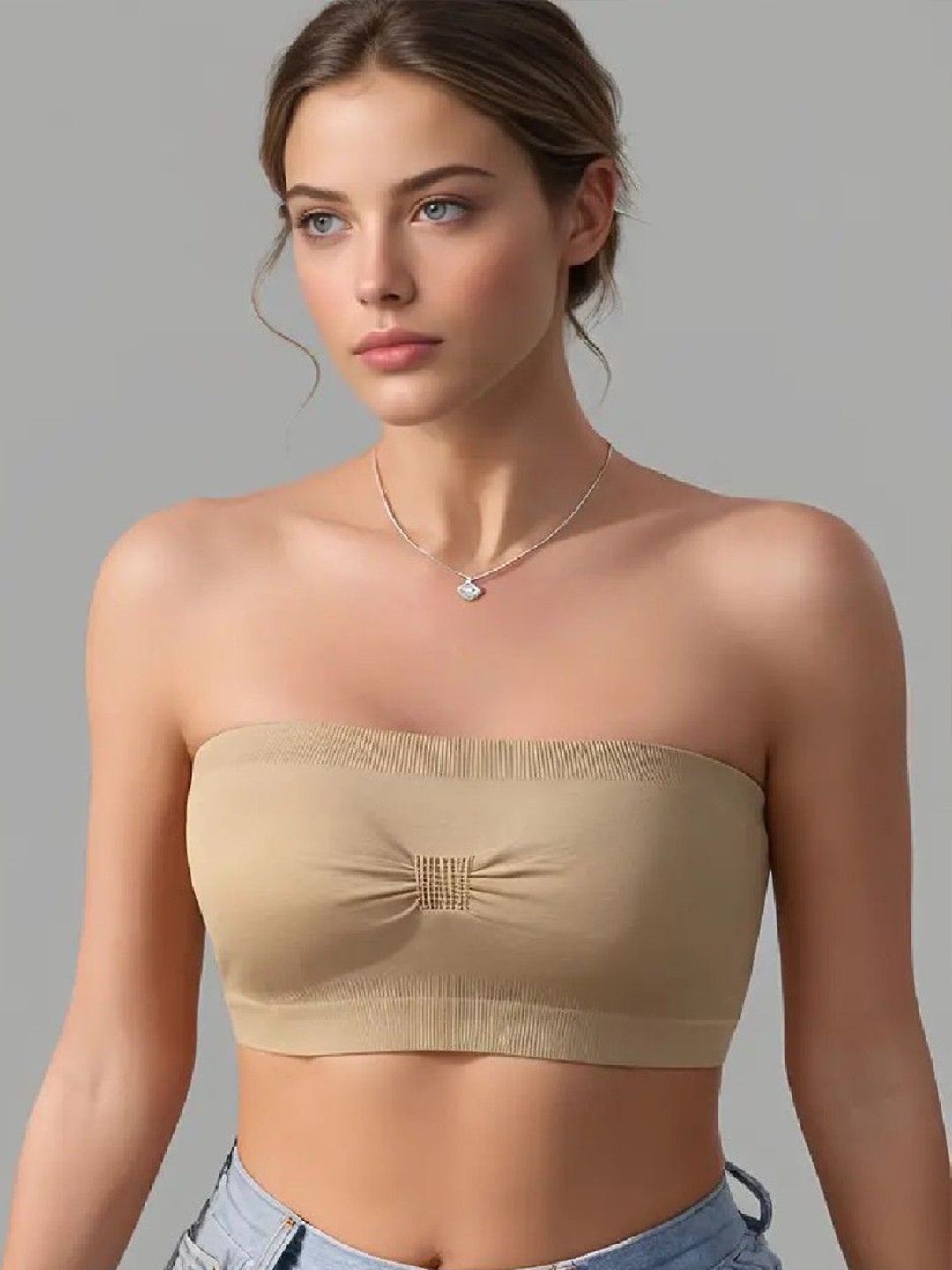 

Poftik Full Coverage Lightly Padded Bandeau Bra, Nude