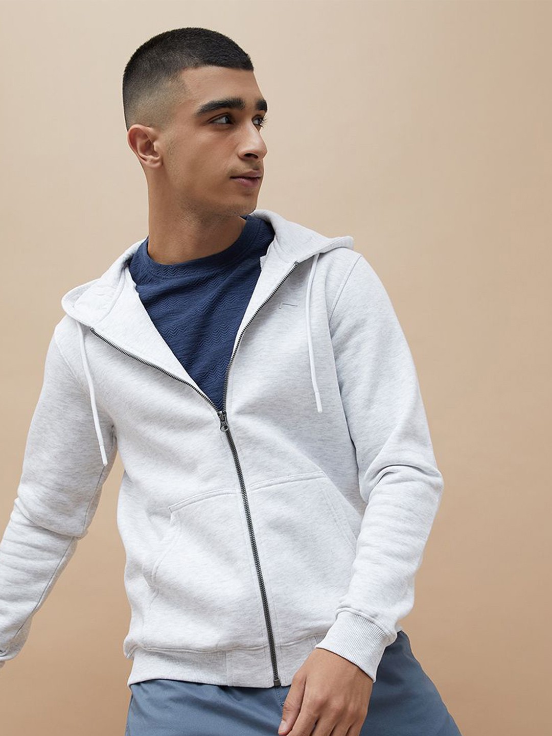 

Fame Forever by Lifestyle Men Solid Hood Cotton Front-Open Sweatshirt, White