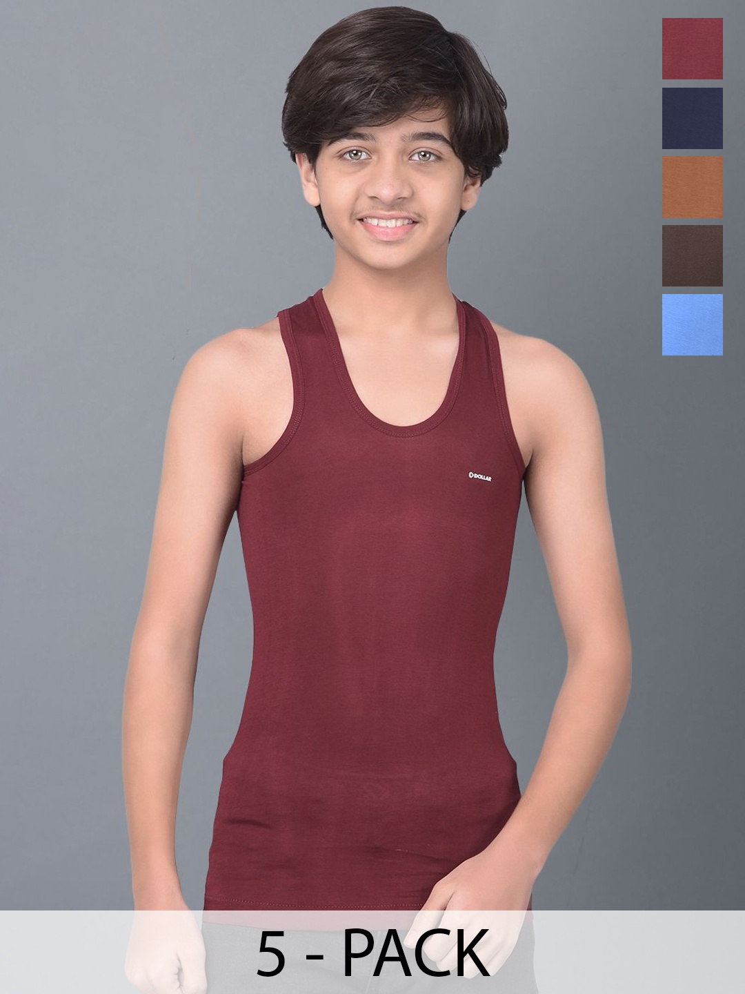 

Dollar Bigboss Boys Pack Of 5 Assorted Cotton Basic Vests MBKVE-01-FNRN-CLR-PO5-CO1