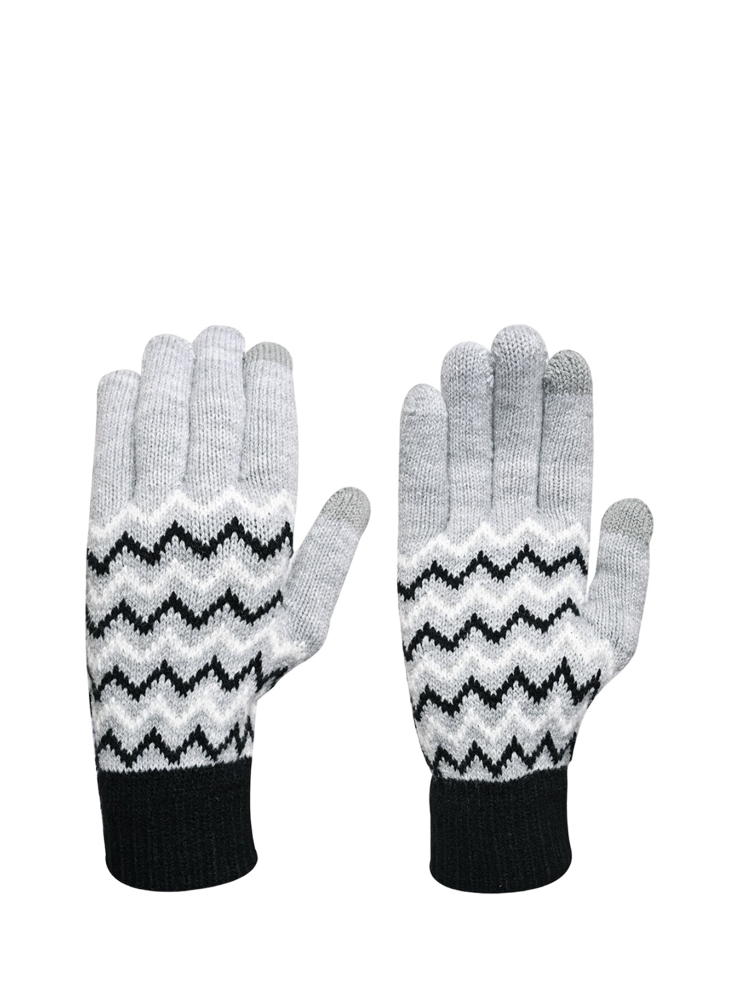 

LOOM LEGACY Men Striped Acrylic Touchscreen Gloves, Grey