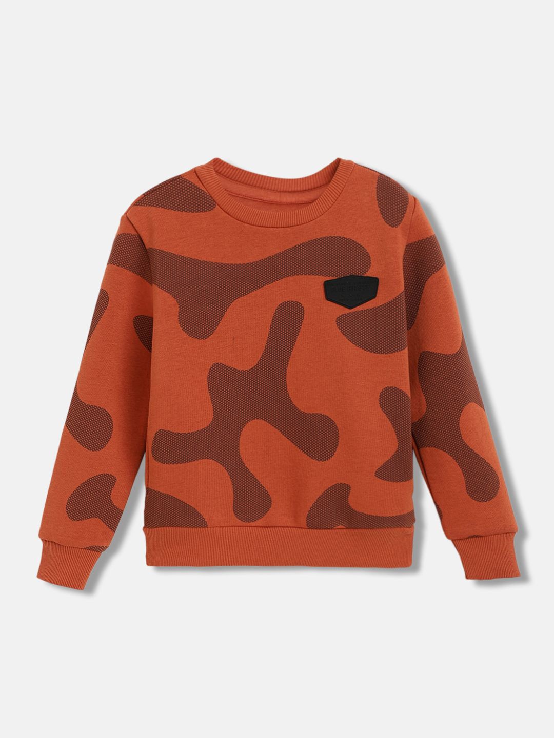 

Blue Giraffe Boys Abstract Printed Round Neck Cotton Pullover Ribbed Sweatshirt, Rust