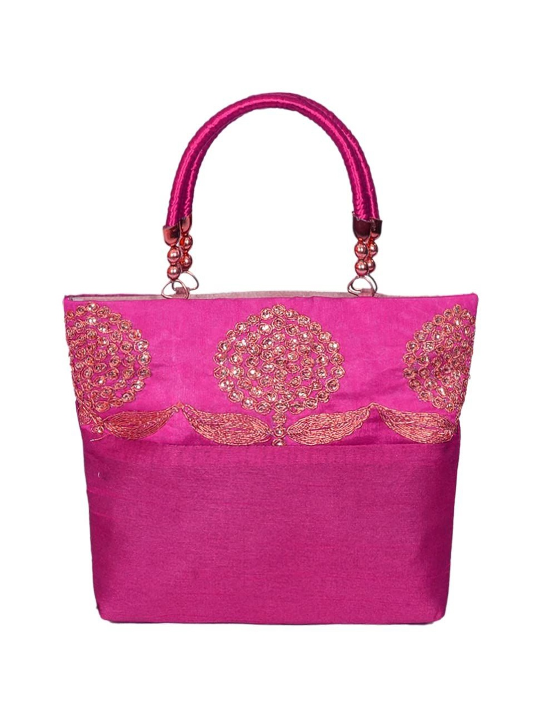 

prettykrafts Floral Embellished Structured Handheld Bag, Pink