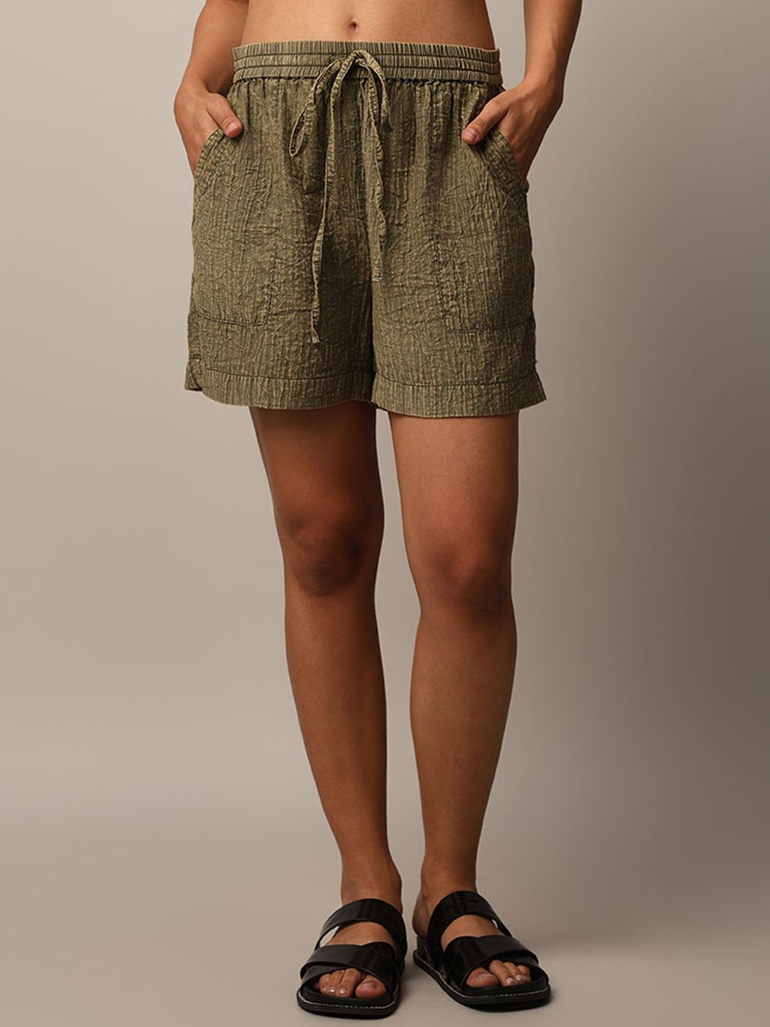 

ONLY Women Washed High-Rise Shorts, Olive