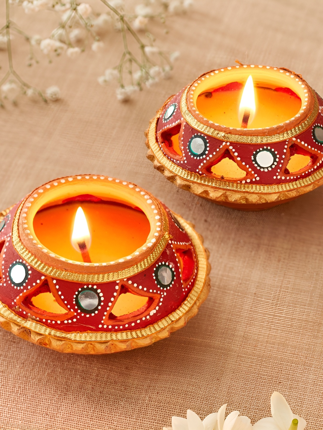 

Home Centre Brown & Yellow 2 Pieces Clay Matka Diyas Candle