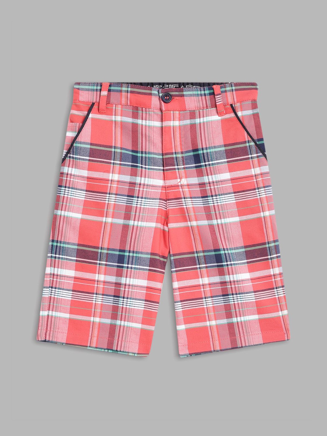 

Blue Giraffe Boys Checked Mid-Rise Cotton Shorts, Coral