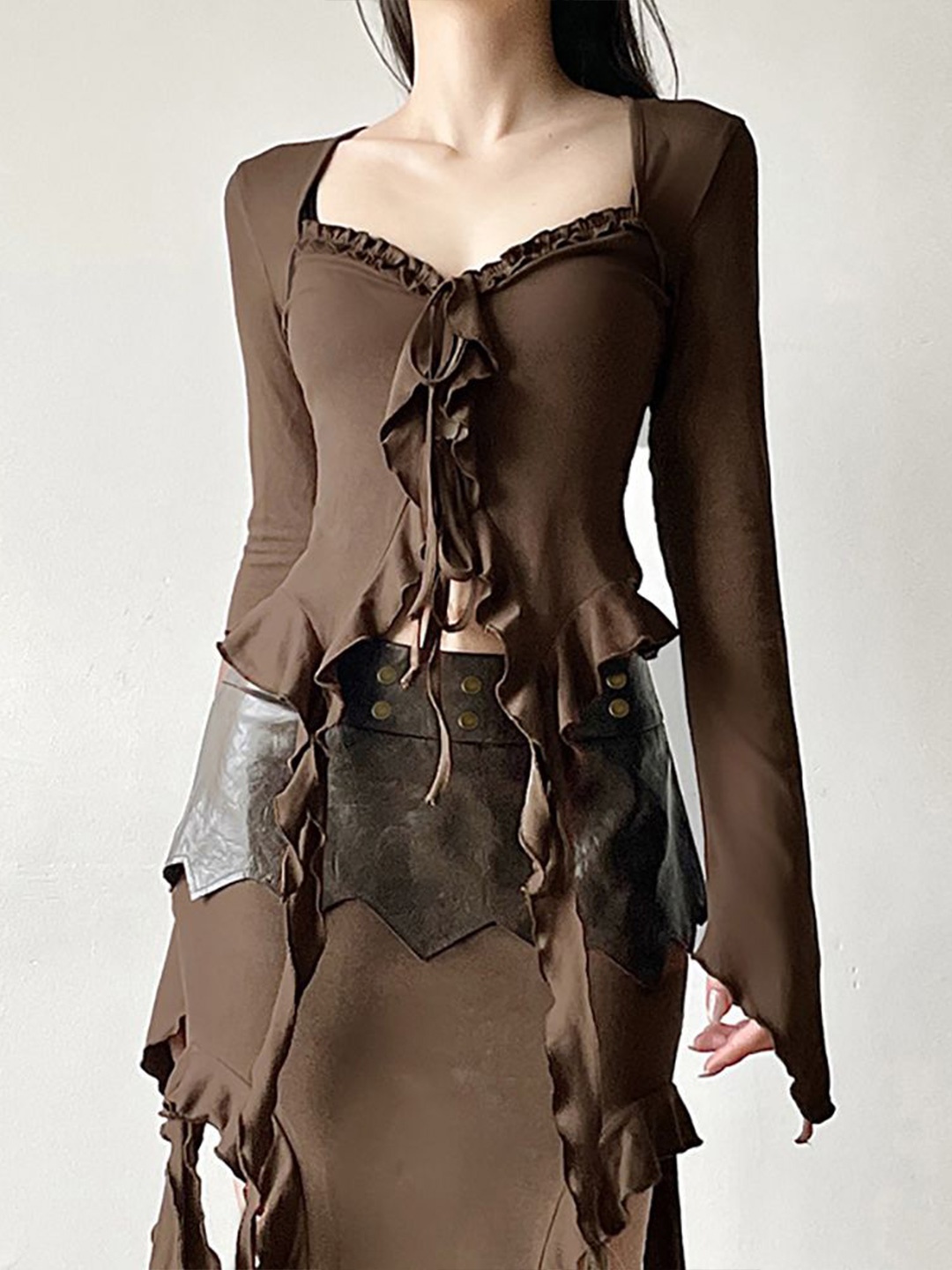 

StyleCast x Revolte Women Solid Sweetheart Neck Top, Brown