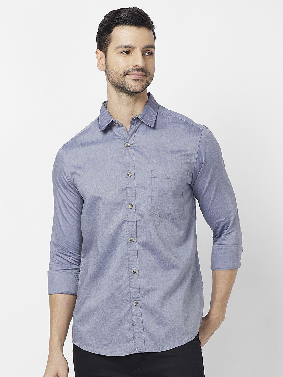 

SNX Men Spread Collar Solid Cotton Tailored Fit Casual Shirt, Grey