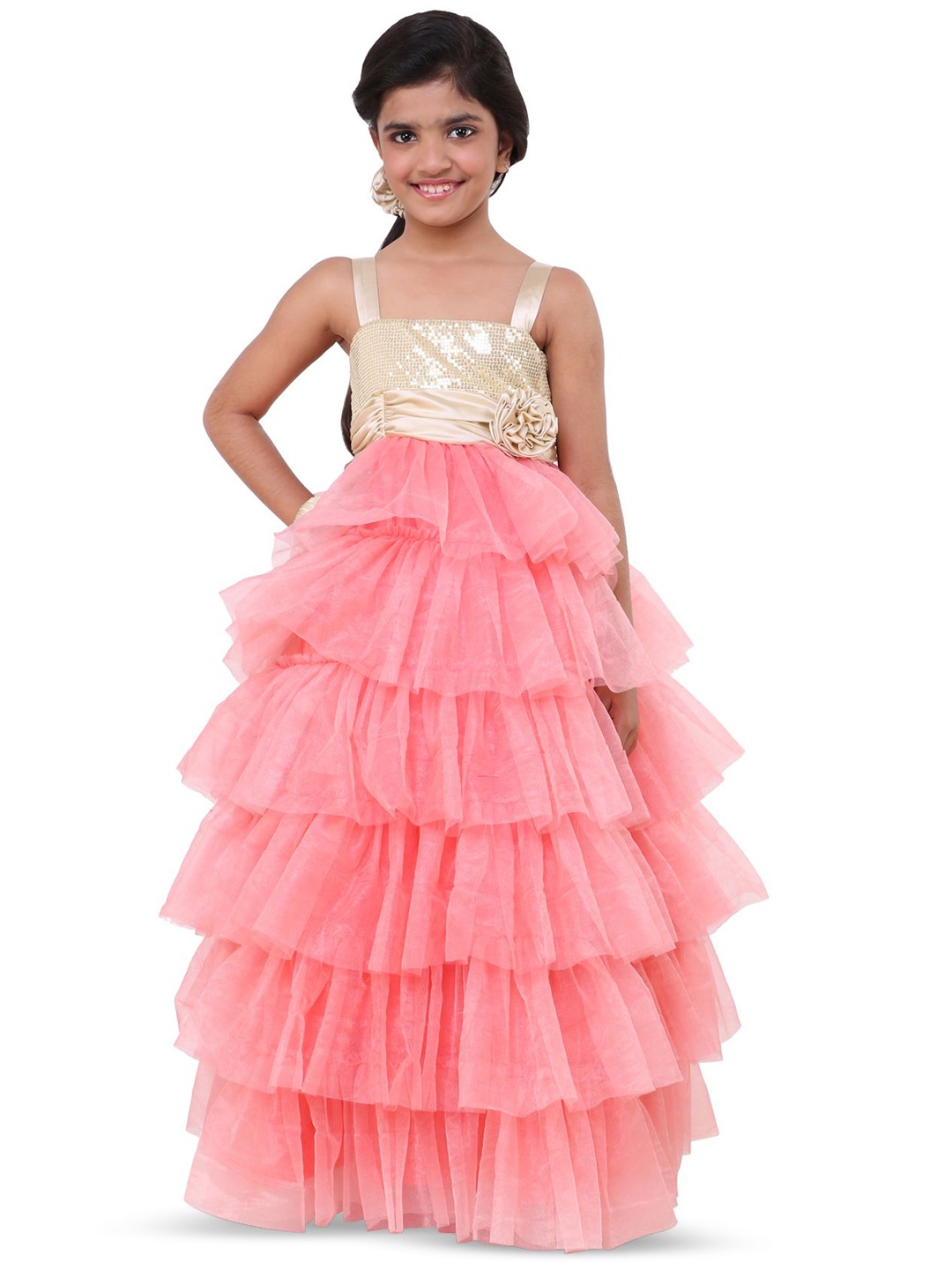 

Wish little Girls Net Embellished Maxi Dress, Coral