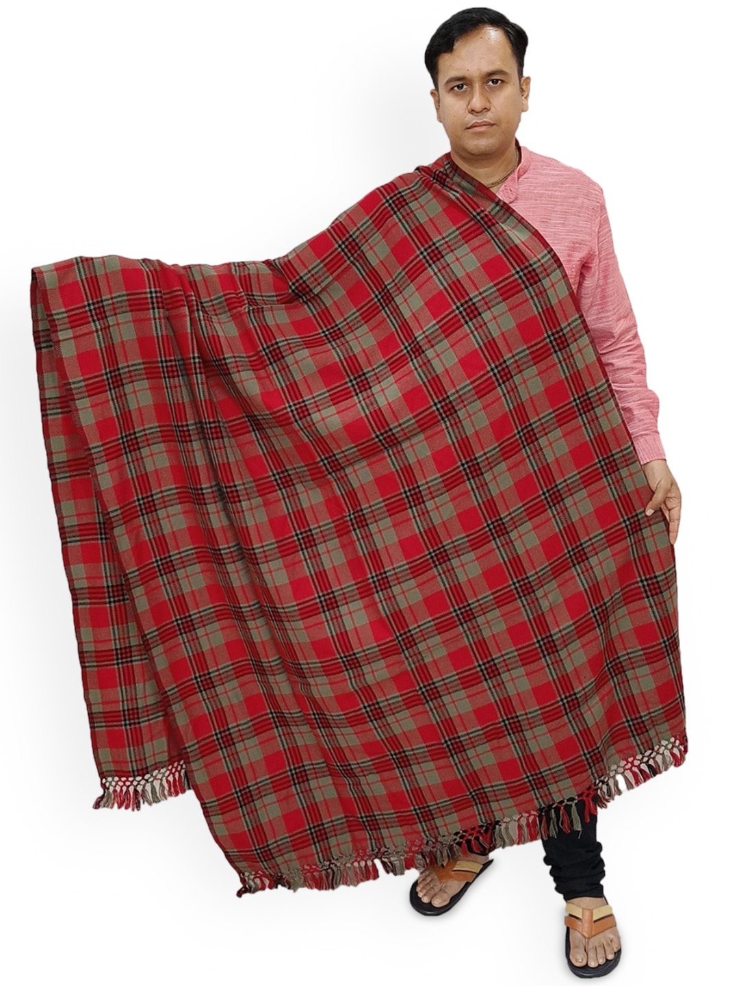 

Vrinde Checked Pure Woollen Shawl, Red