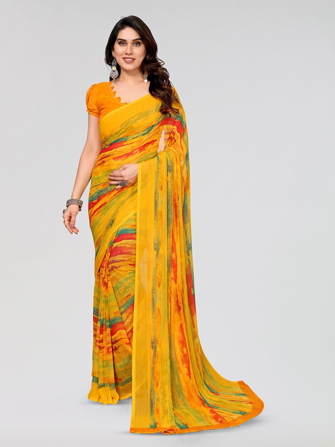 

ANAND SAREES Abstract Printed Saree, Yellow