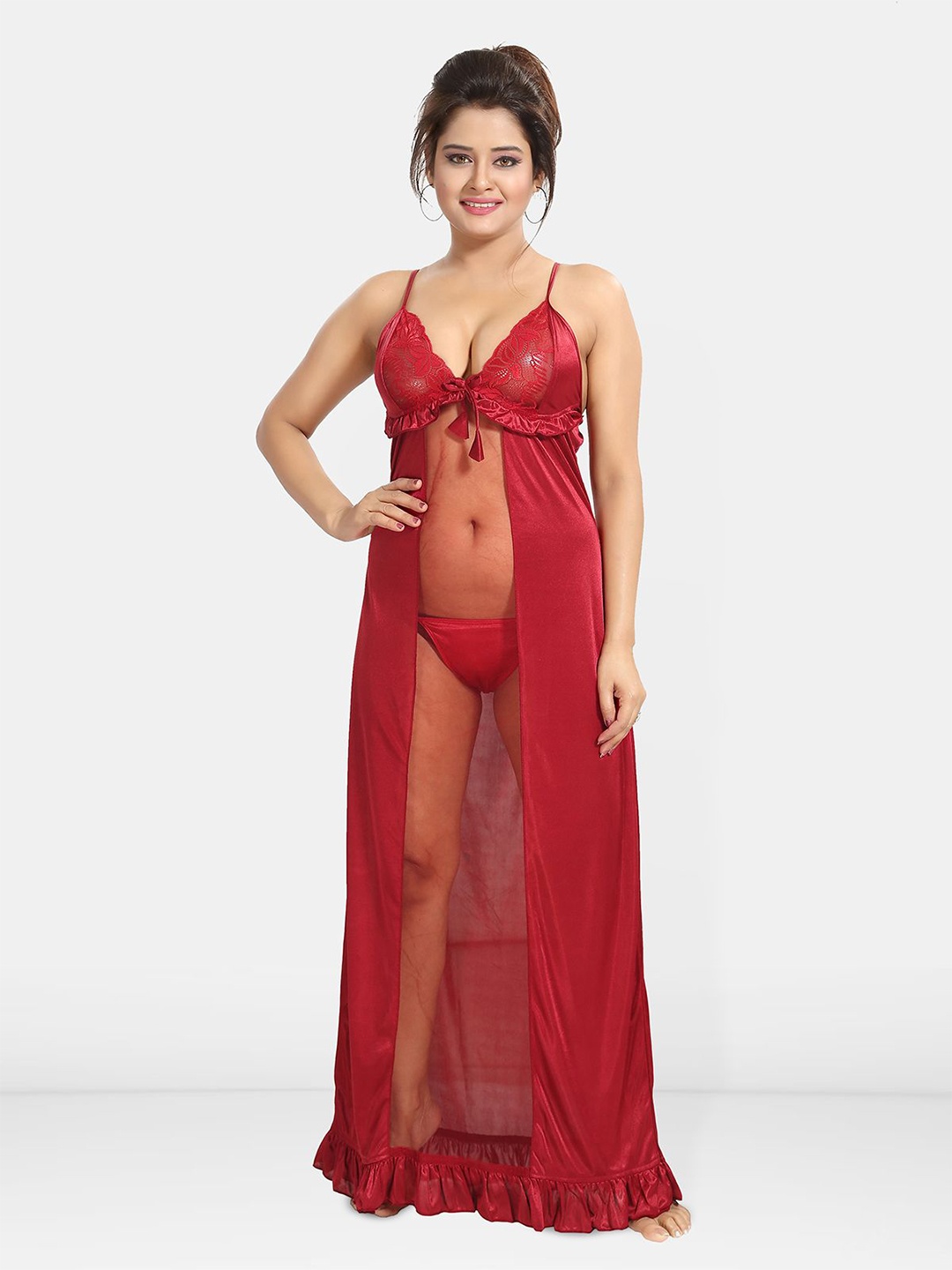 

Be You Women Solid Maxi Nightdress, Maroon