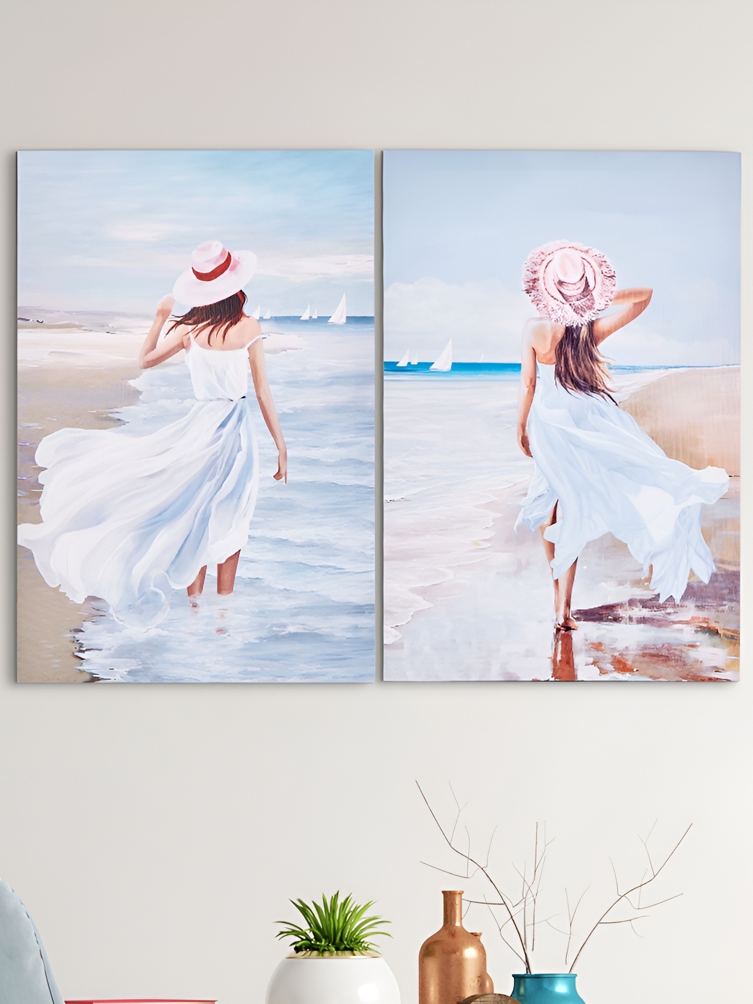 

Home Centre Brezza Blue & White 2 Pieces Canvas Paper Wall Photo Frames