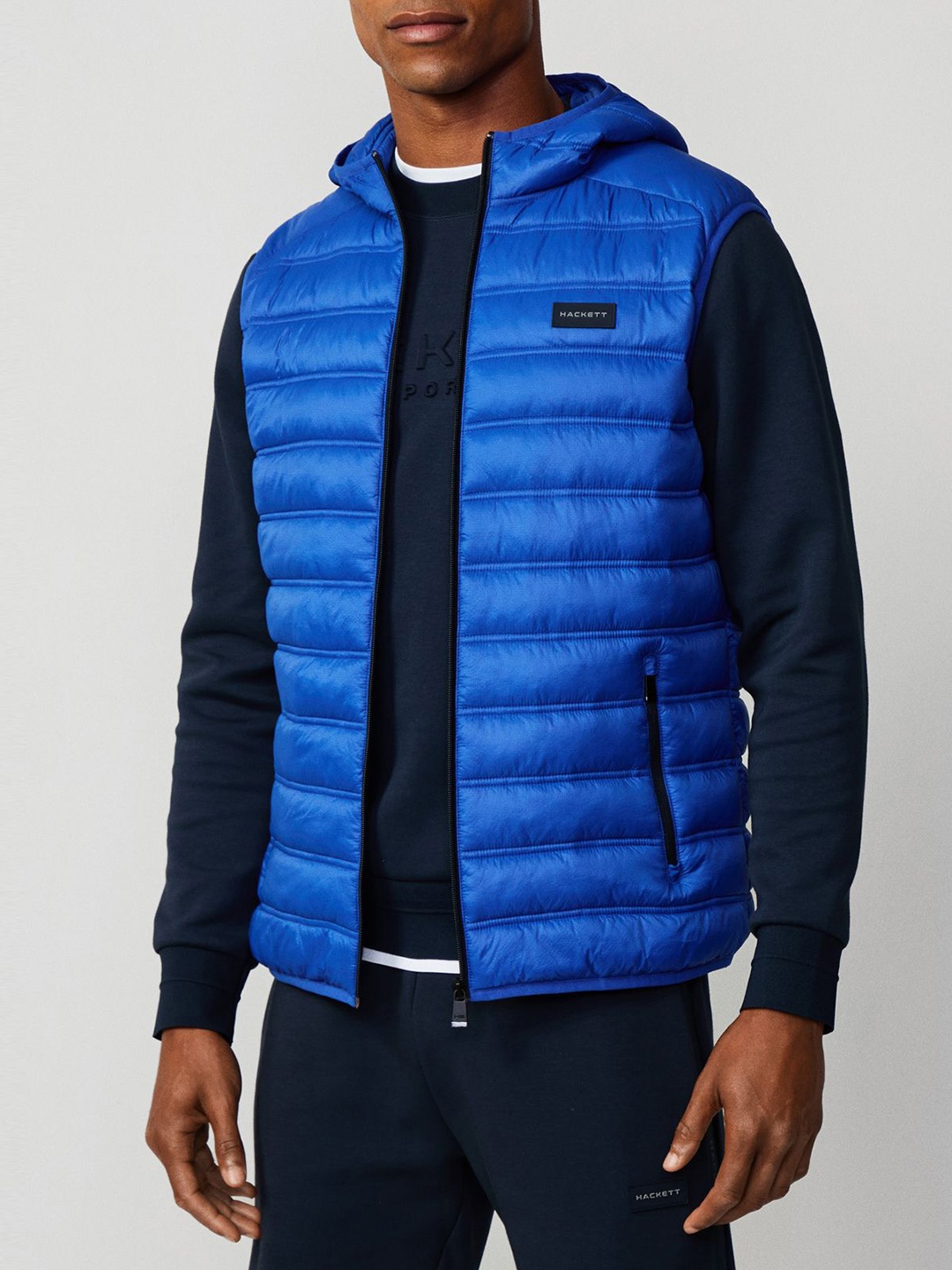 

HACKETT LONDON Men Colourblocked Nylon Longline Padded Jacket, Blue