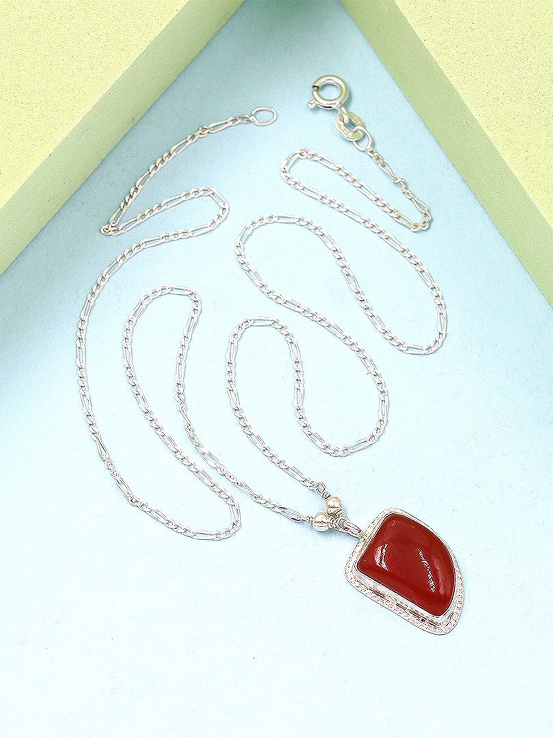 

SANGEETA BOOCHRA Silver Contemporary Stone Studded Pendant With Chain
