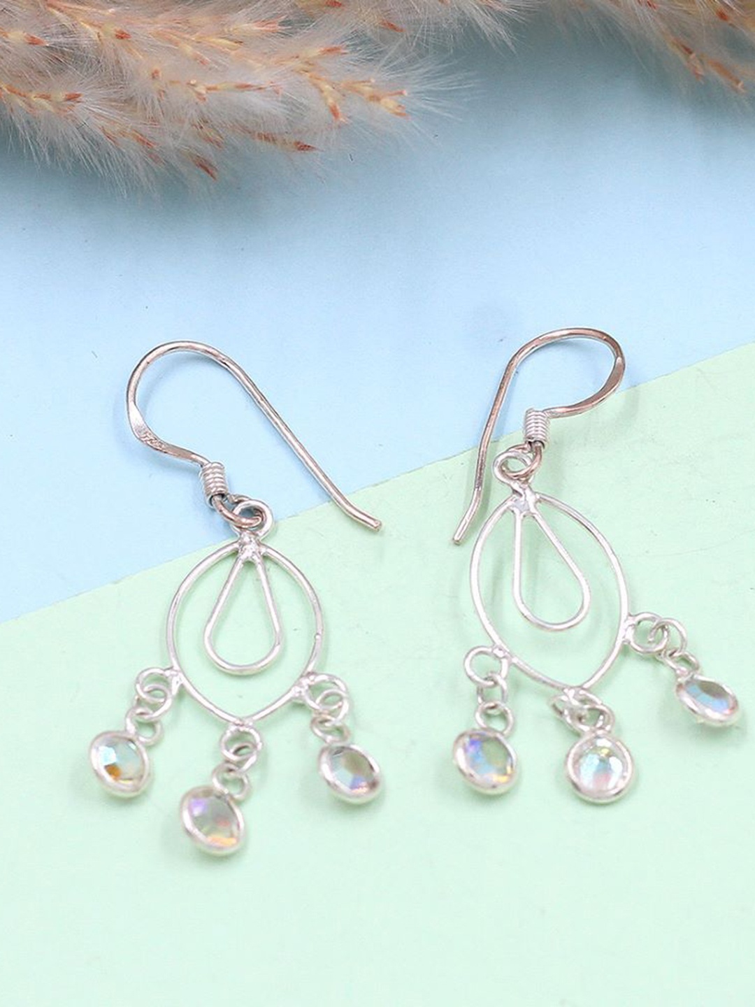 

SANGEETA BOOCHRA Elegant Dangles Stone Studded Teardrop Shaped Drop Earrings, Silver