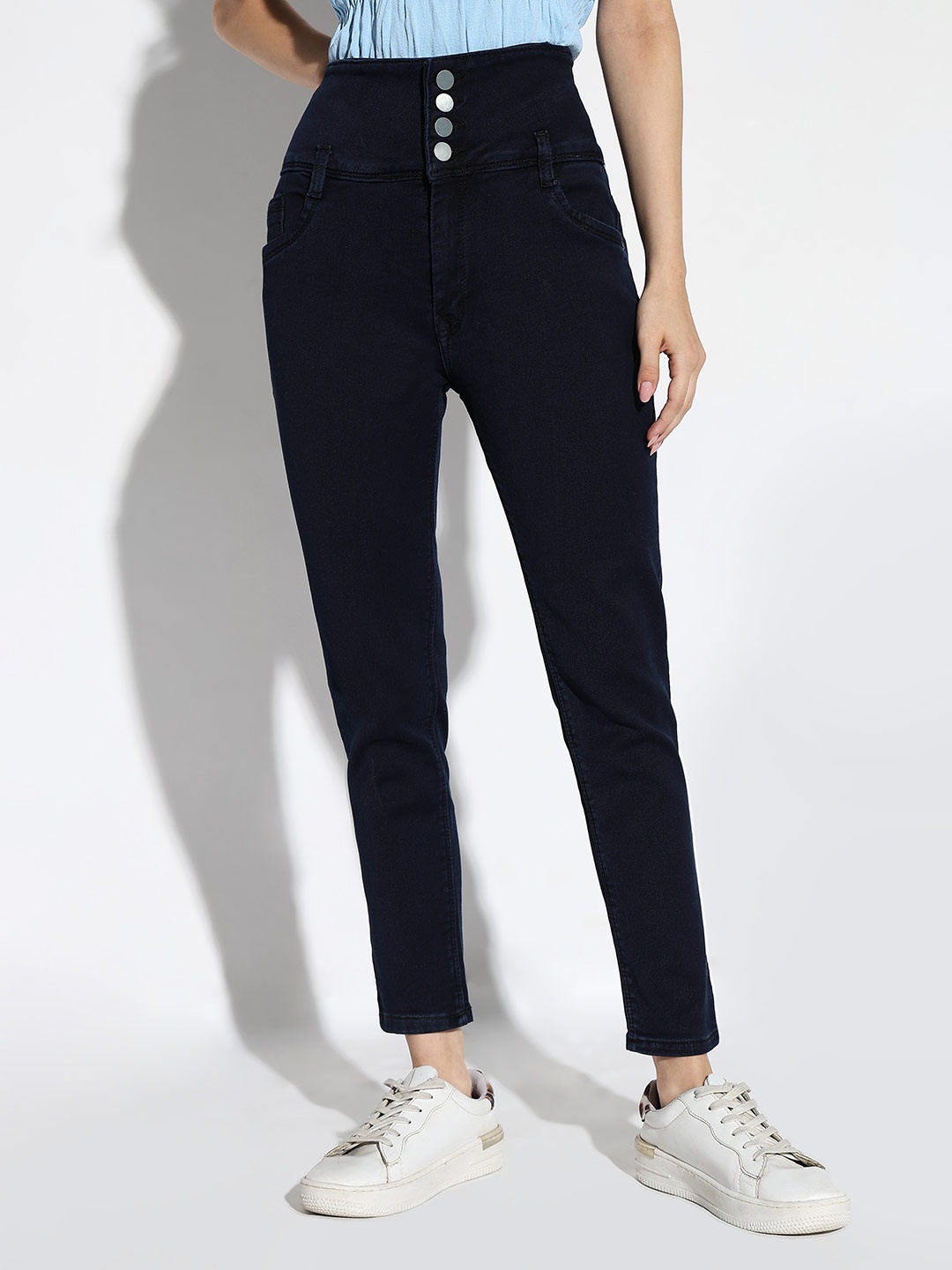 

SHOWOFF Women Comfort Straight Fit Acid Wash Stretchable Jeans, Navy blue