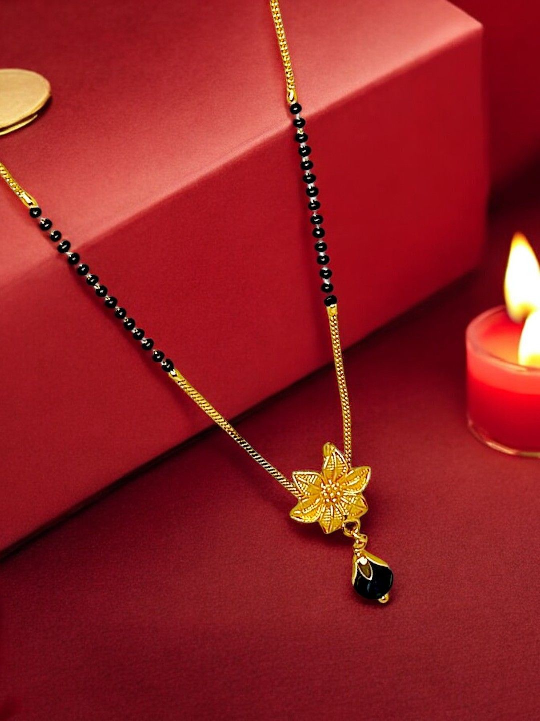 

9blings Gold-Plated Artificial Beads Floral Mangalsutra