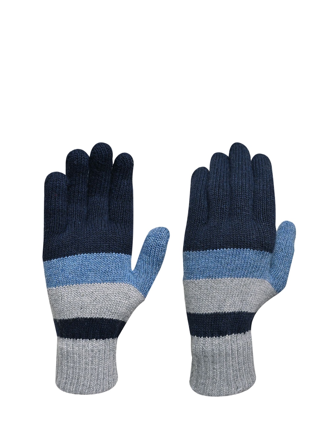 

LOOM LEGACY Men Striped Acrylic Winter Gloves, Navy blue