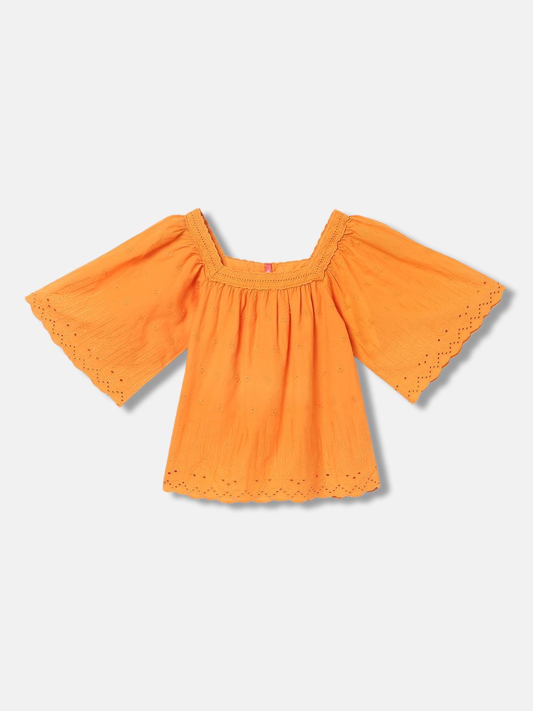 

Blue Giraffe Girls Self Design Square Neck Cotton Top, Orange