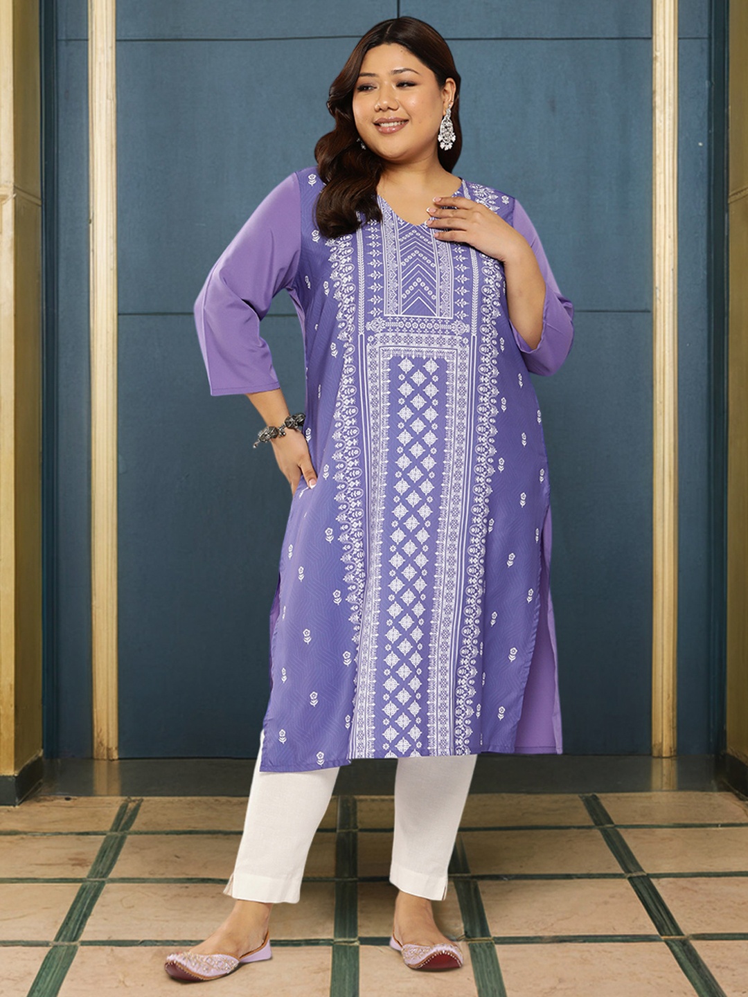 

Sztori Plus Size Printed Straight Kurta, Purple