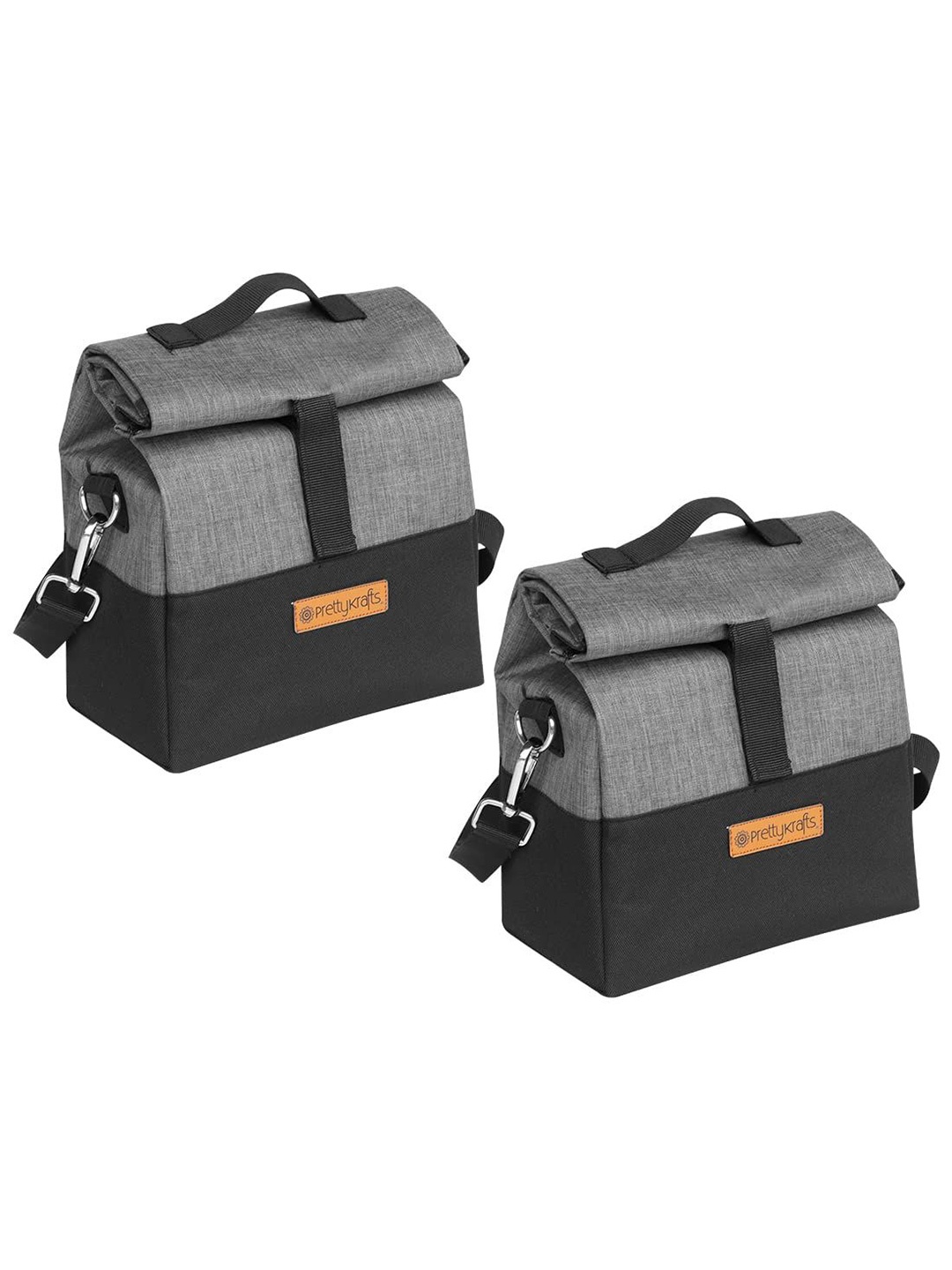 

prettykrafts Set Of 2 Eco Friendly & Reusable Lunch Bags With Hook & Loop, Grey