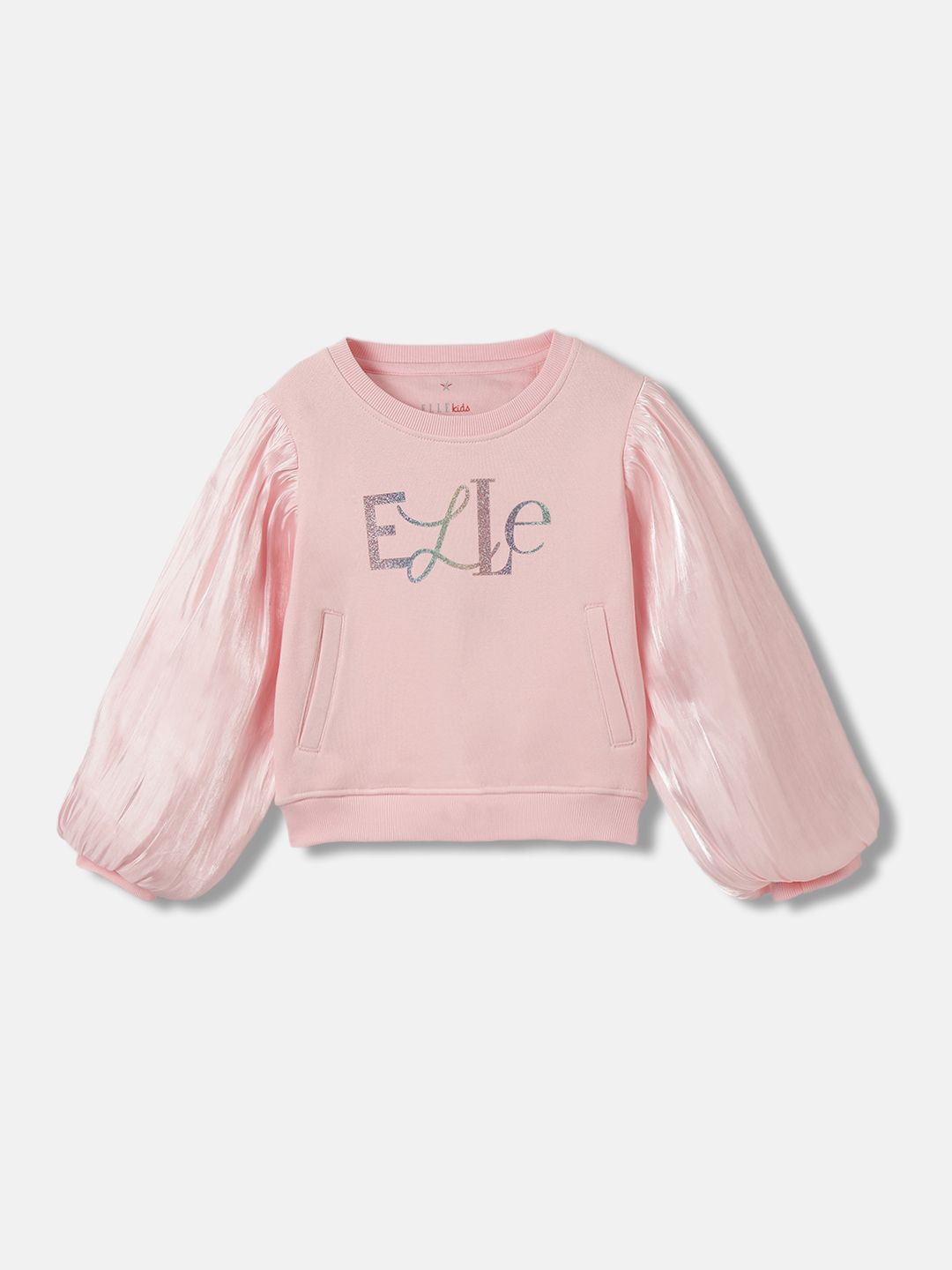

ELLE Girls Typography Printed Round Neck Cotton Pullover Sweatshirt, Pink
