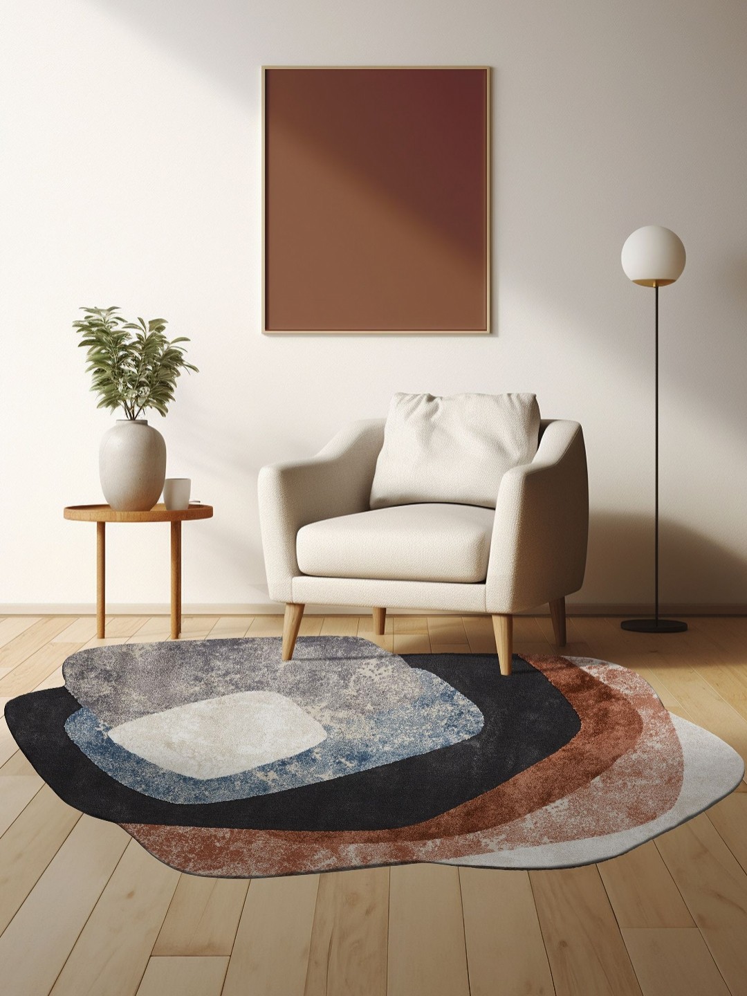

OBSESSIONS White & Blue Abstract Printed Anti-Skid Carpet