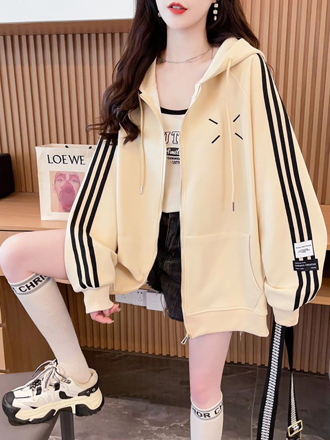 

StyleCast x Revolte Cotton Hooded Open Front Jacket, Beige