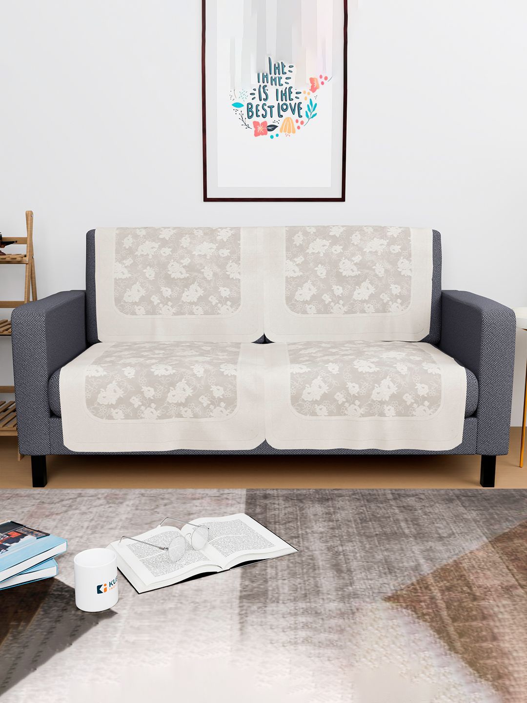 

Kuber Industries Cream-Coloured 4 Pieces Printed Cotton 2-Seater Sofa Covers