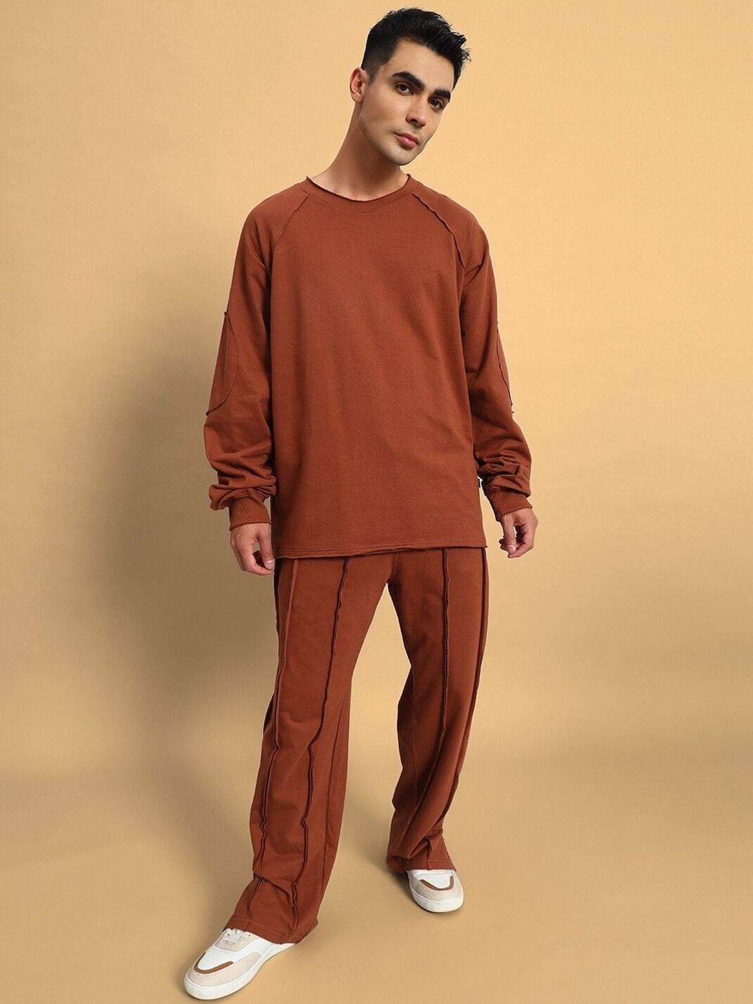

WEARDUDS Round Neck Sweatshirt With Trousers Co-Ords, Brown