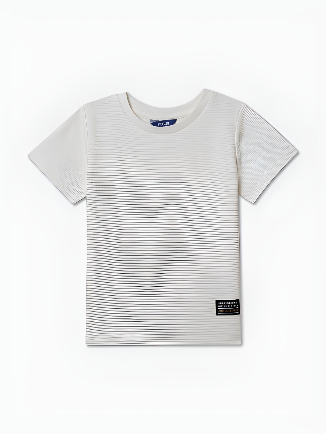 

R&B Boys Striped Printed Round Neck Cotton Relaxed Fit T-shirt, White