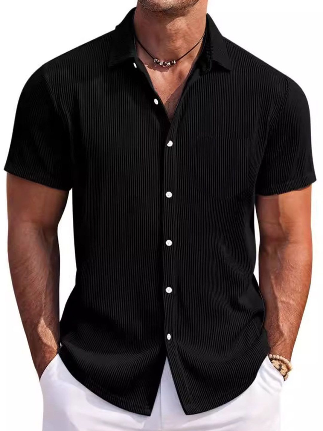 

StyleCast Men Spread Collar Solid Cotton Casual Shirt, Black